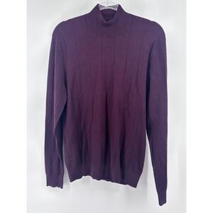 Perry Ellis Mock Neck Sweater‎ Mens L Ribbed Knit Pullover Plum Purple